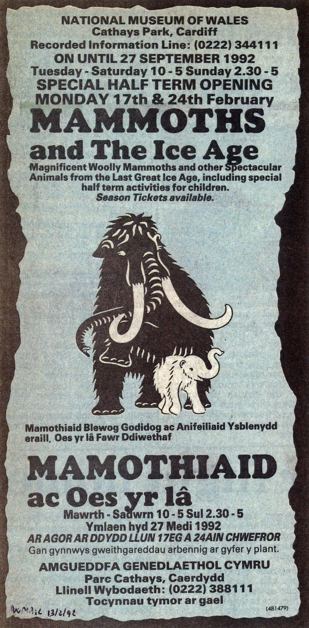 Photograph of newspaper advertisement for the Mammoths and the Ice Age exhibition