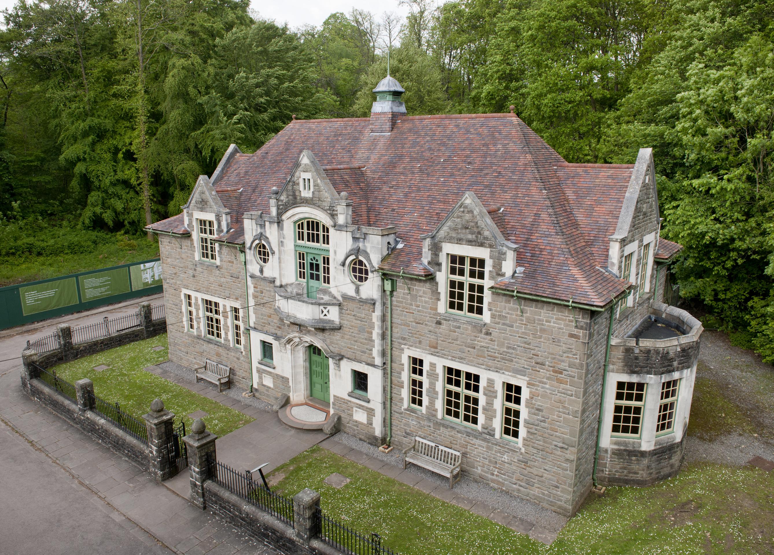 photograph showing aerial view of Oakdale Working Men's Institute at St Fagans National Museum of History