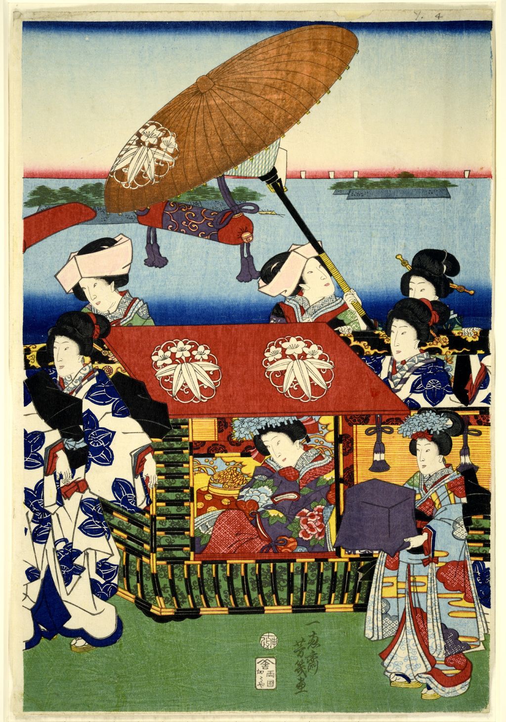 一恵斎芝幾（1833年－1904年） 木版画 「行列高縄ノ賑ひ. Ikkeisai 
