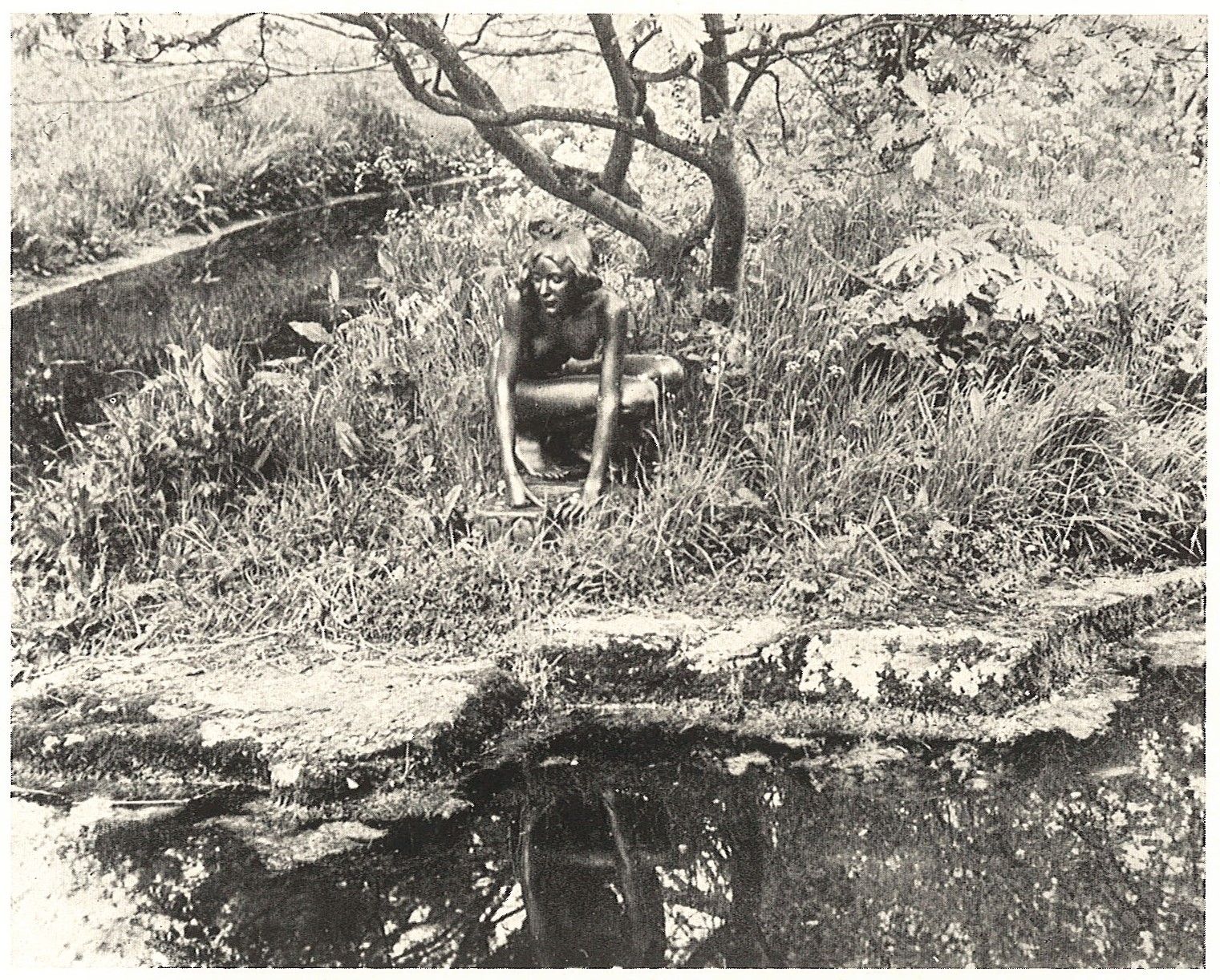 The Elf by Sir William Goscombe John in the grounds of St Fagans circa 1948-49