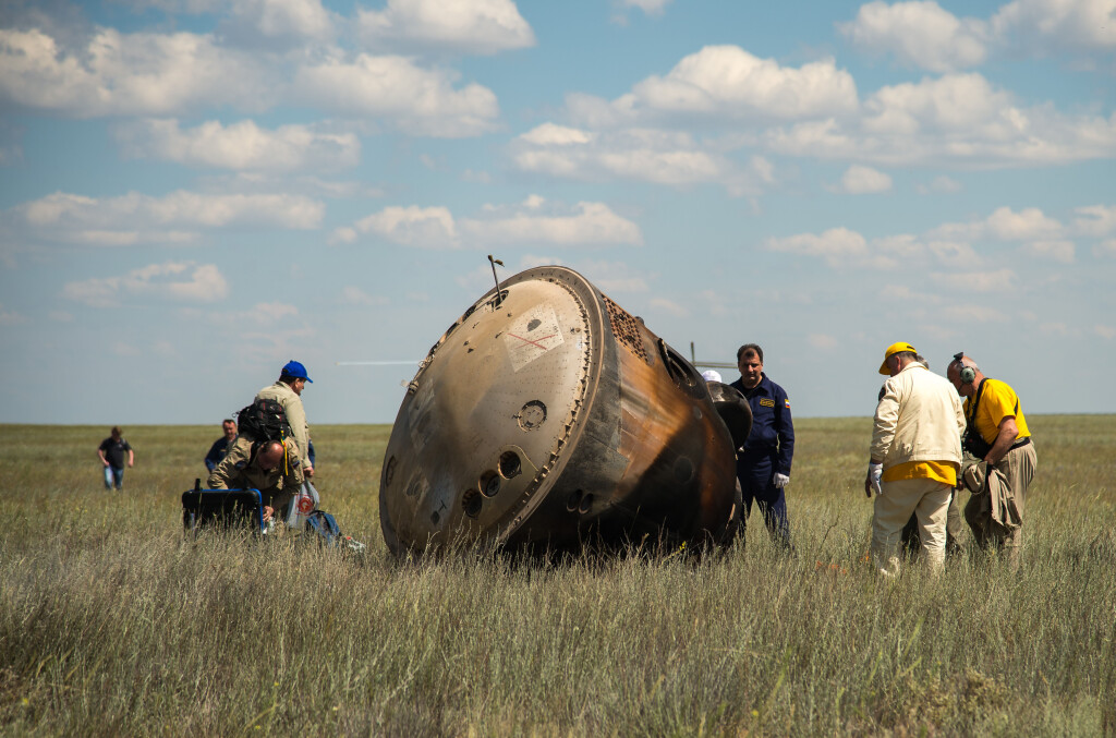 photo of space capsule after landing