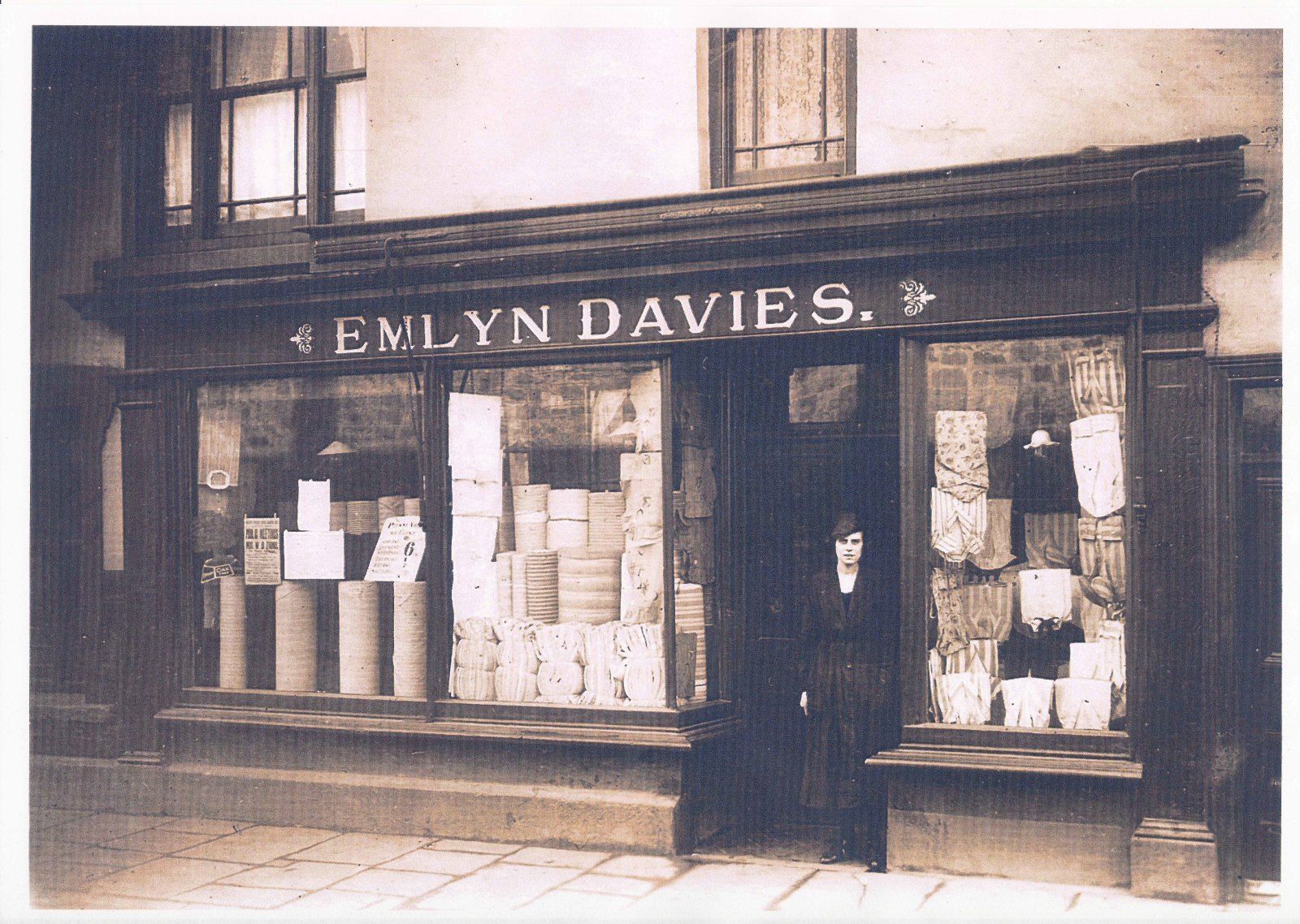 Miriam Davies in front of her father’s draper’s shop in East Street Dowlais c. 1917