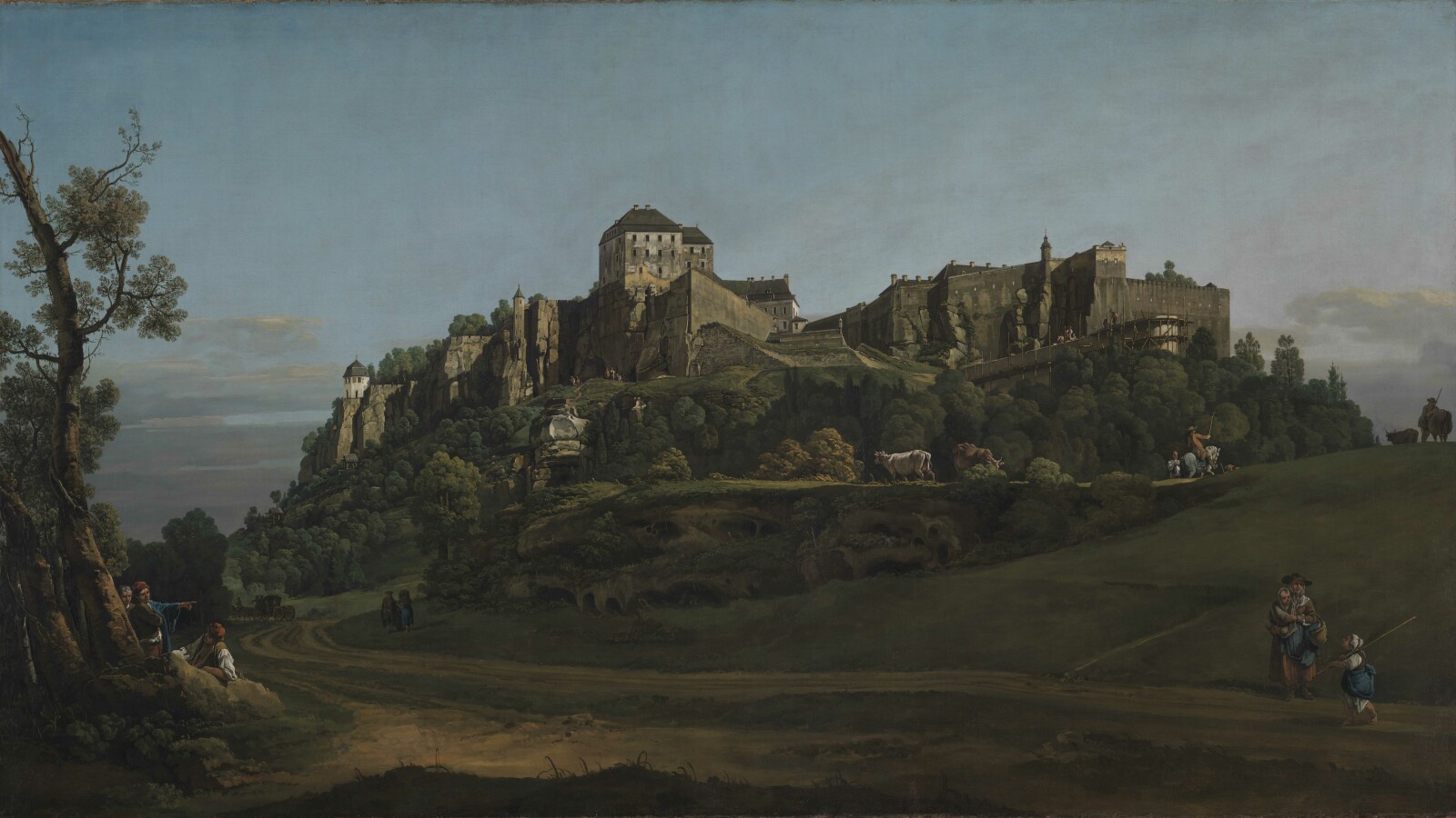 A painting called 'The Fortress of Königstein from the North' by Bernardo Bellotto