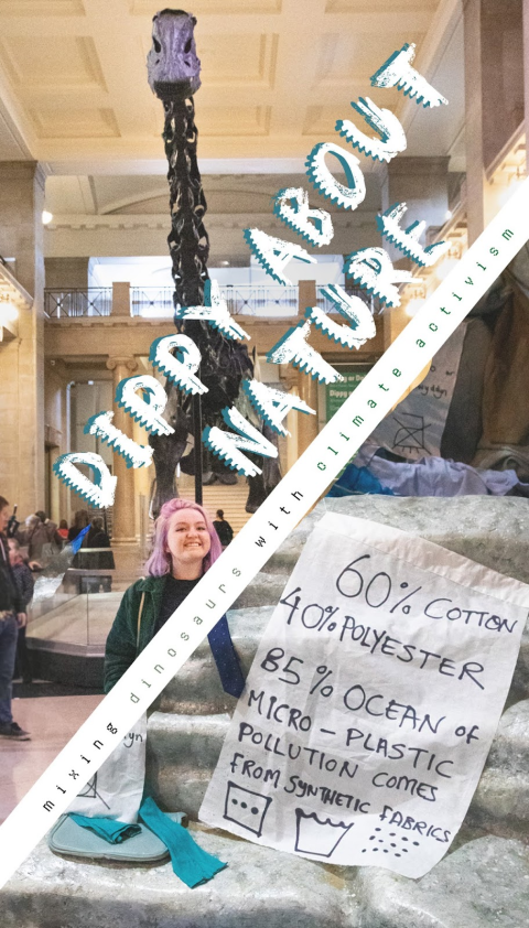 cover image showing blogger standing next to dippy and superimposed text which says Dippy About Nature