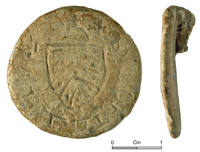 13th-14th-century seal from Llanasa, Flintshire, showing heraldic device with chevrons.