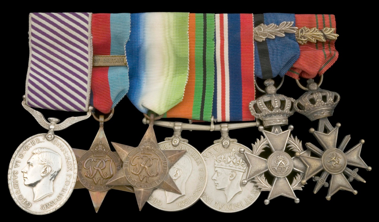 Sgt Griffiths medals (from left to right): Distinguished Flying Medal, The 1939-1945 Star with Battle of Britain clasp, The Atlantic Star, The Defence Medal, The War Medal, Croix de Guerre (Belgium), Order of Leopold II (Belgium)