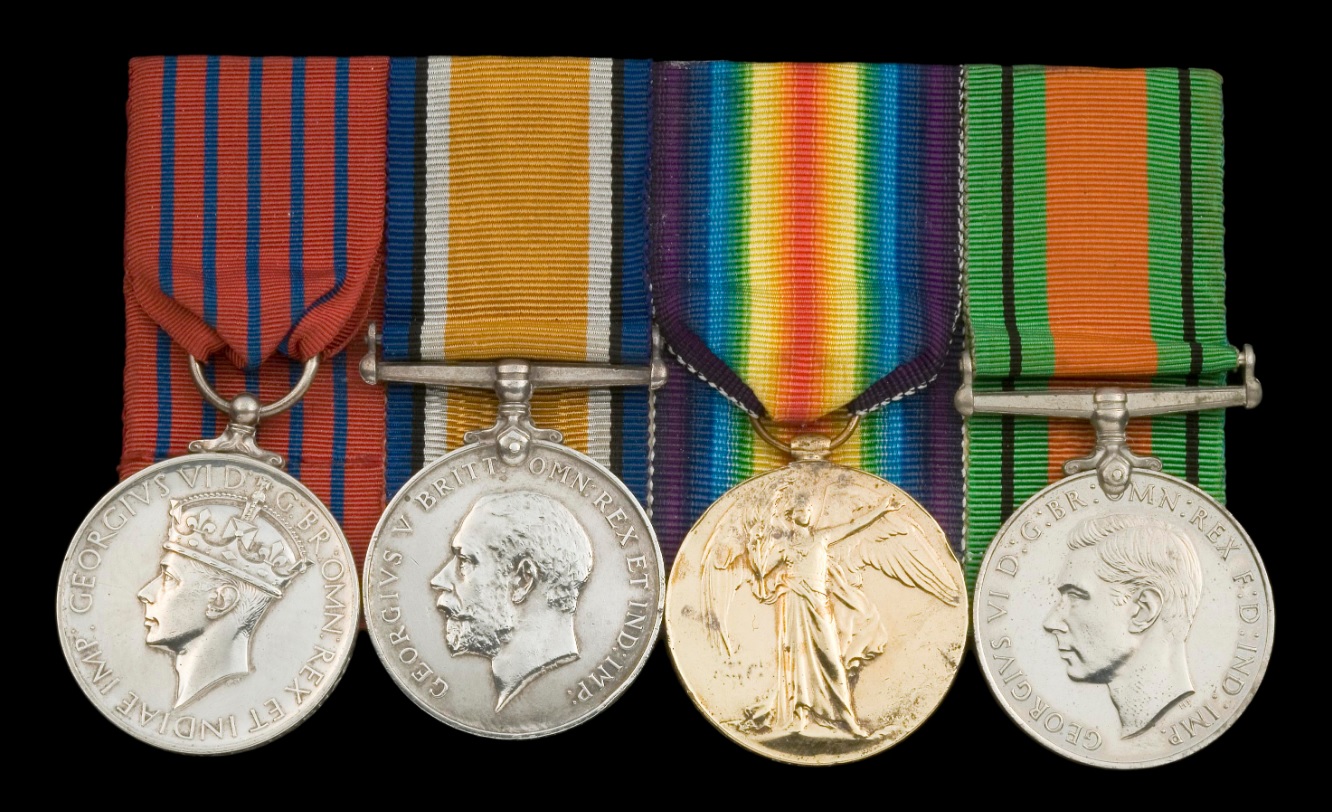 T.W. Keenan’s medals (left to right): George Medal, British War and Victory Medals (WW1), The Defence Medal, 1939-1945 