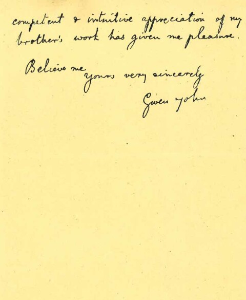 Letter from Gwen John to David Kighley Baxandall, Assistant Keeper of Art, 21/11/1935