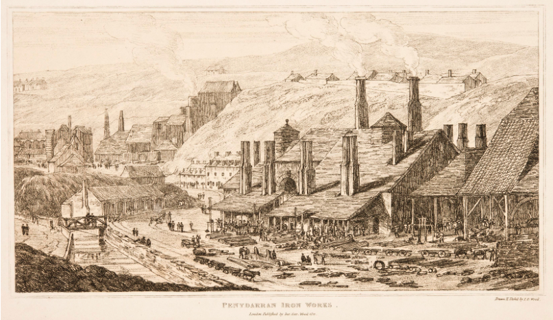 Drawing of the forges and rolling mills at Penydarren Iron Works