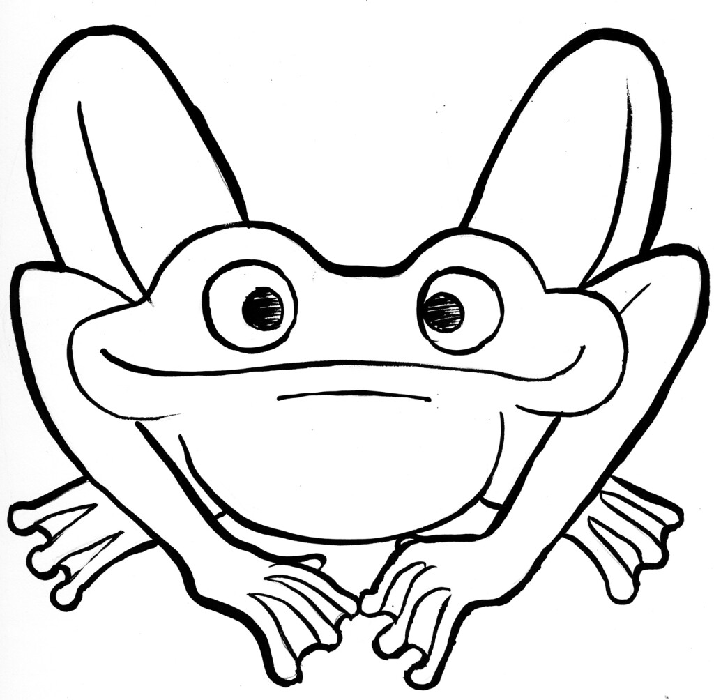 An ink drawing of a cartoon frog