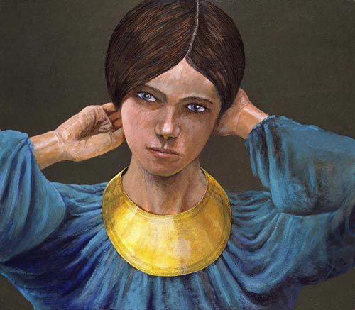 Reconstruction of a lady wearing a gold lunula