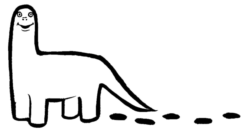 Cartoon drawing of a long-necked dinosaur