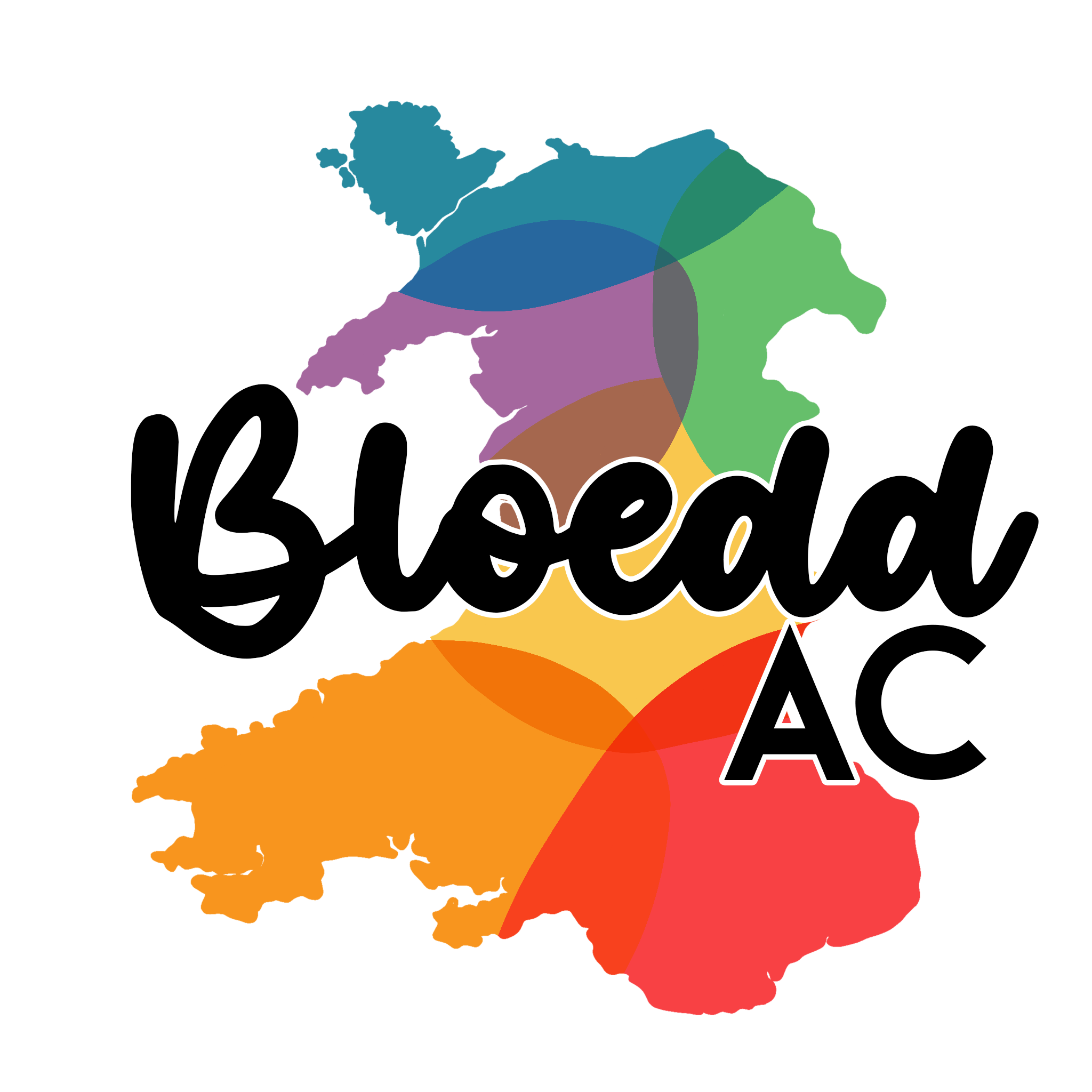 Multicoloured map of Wales with 'Bloedd AC' written on top