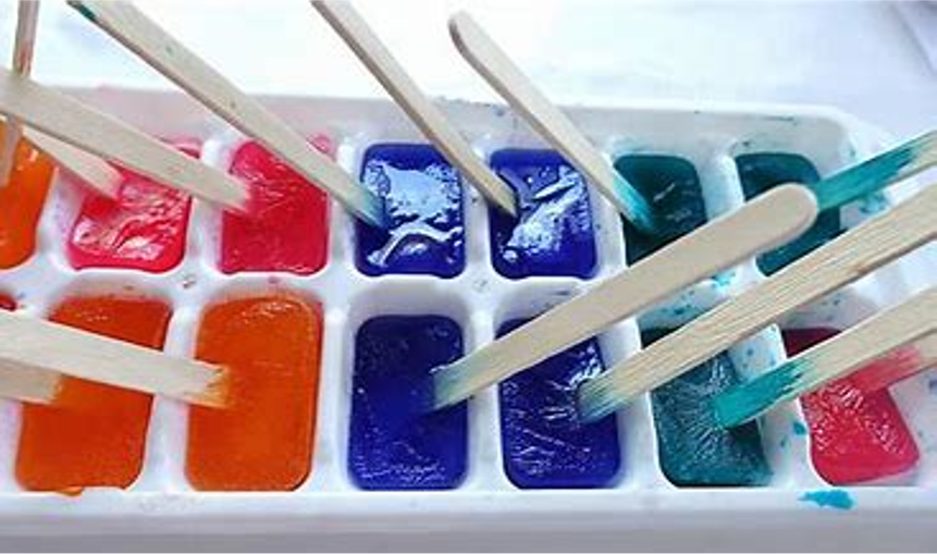 Photo of ice cube paints in a tray