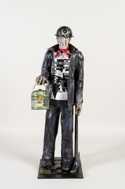 Sculpture of ‘Bryn’, a miner wearing a ‘Lesbians & Gay Men Support the Miners’ T-shirt