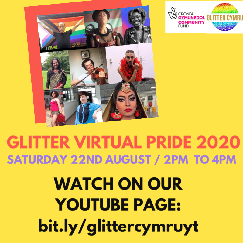 Digital flyer for Glitter Cymru’s Virtual Pride