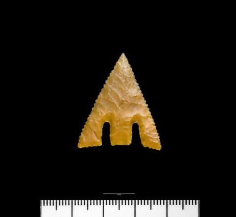 Image: Flint arrowhead from the Breach Farm Hoard, Vale of Glamorgan, found in the grave of an archer
