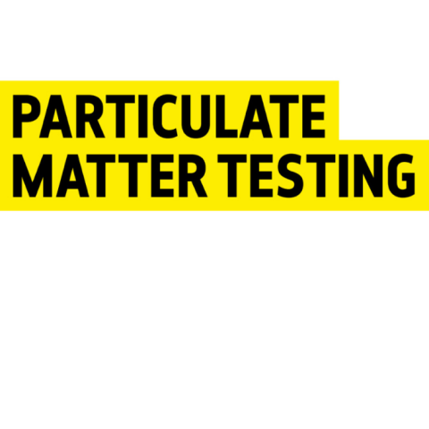 Particulate matter testing written in black text on yellow background