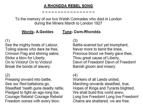 Transcript of 'A Rhondda Rebel Song'
