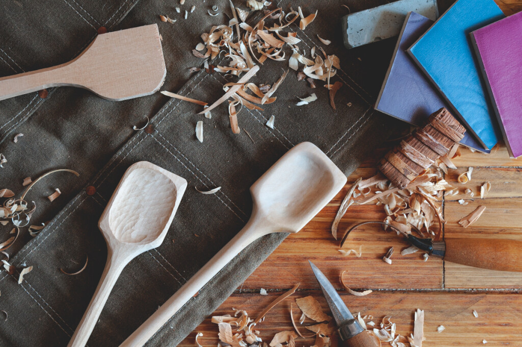 Image: Spoon carving course at St Fagans National Museum of History