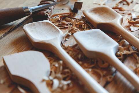 Image: Spoon carving course at St Fagans National Museum of History
