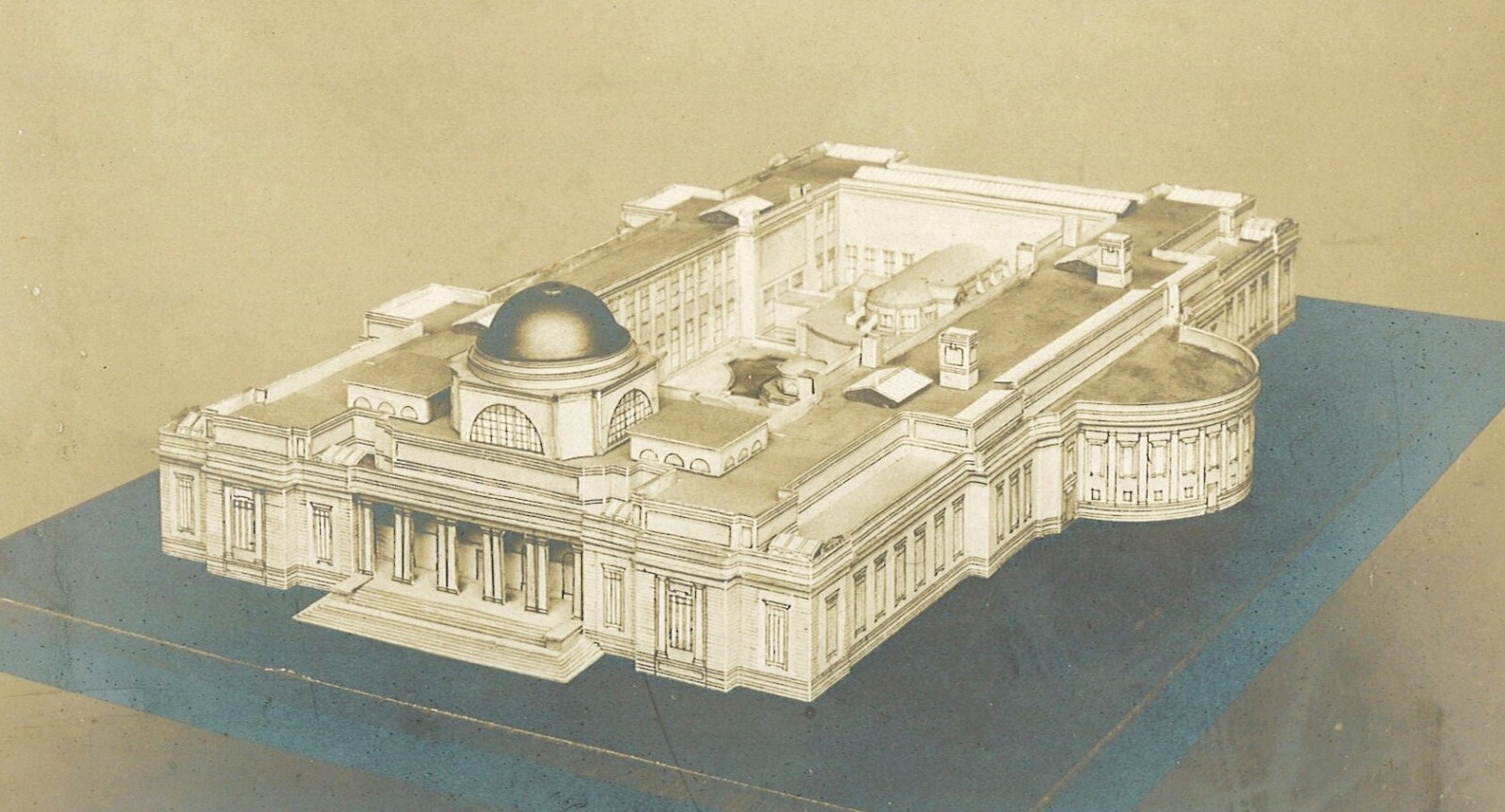 Architect's paper model of proposed design for National Museum Wales building in Cathays Park circa 1910