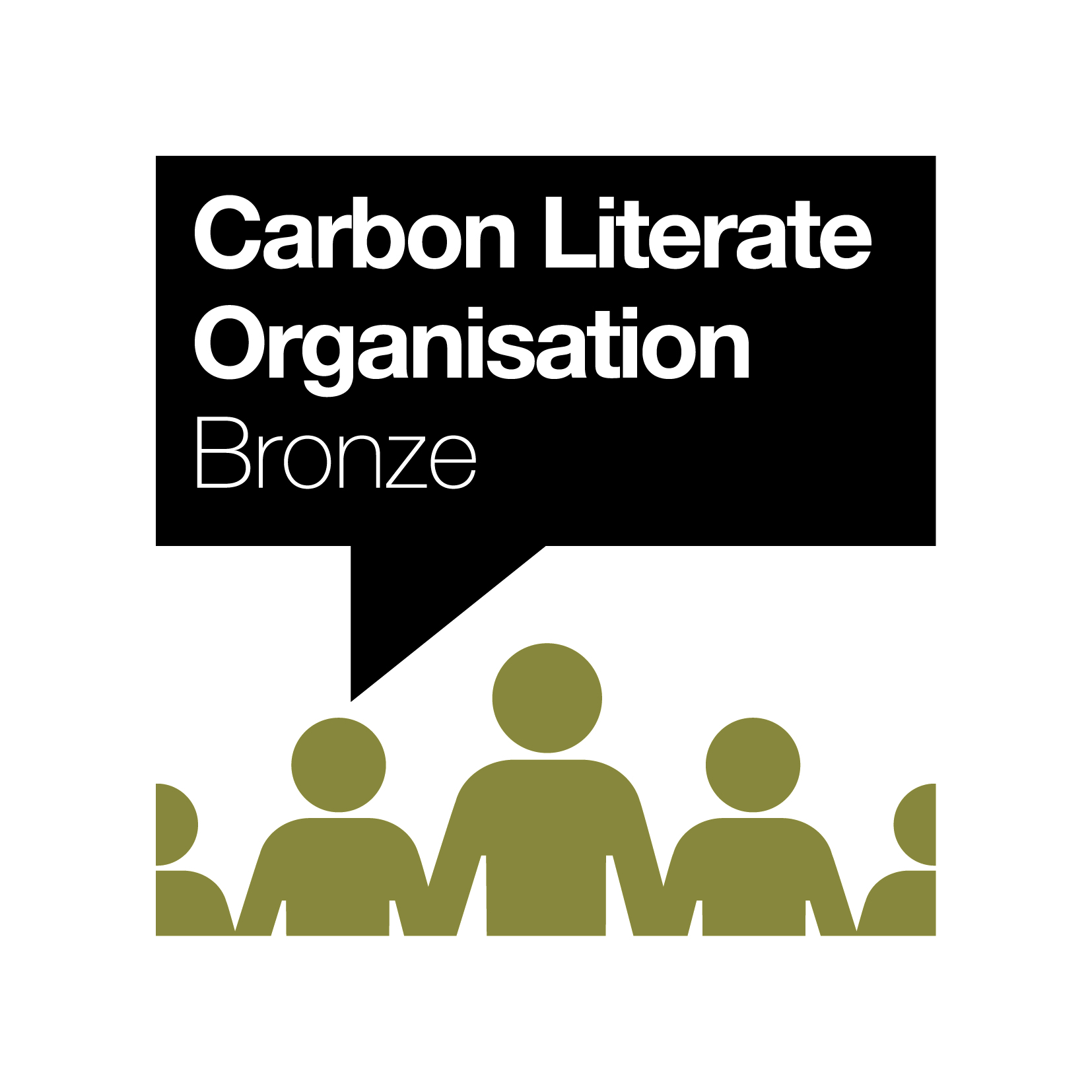 Gold silhouettes with speech bubble saying Carbon Literate Organisation Bronze