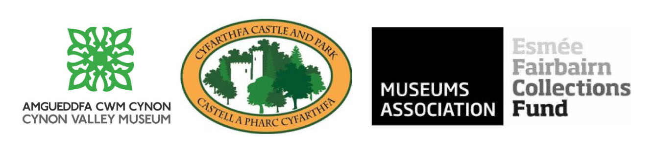 Logos for the Esmee Fairbairn Collections Fund, Amgueddfa Cymru, Cynon Valley Museum and Cyfarthfa Castle and Art Gallery