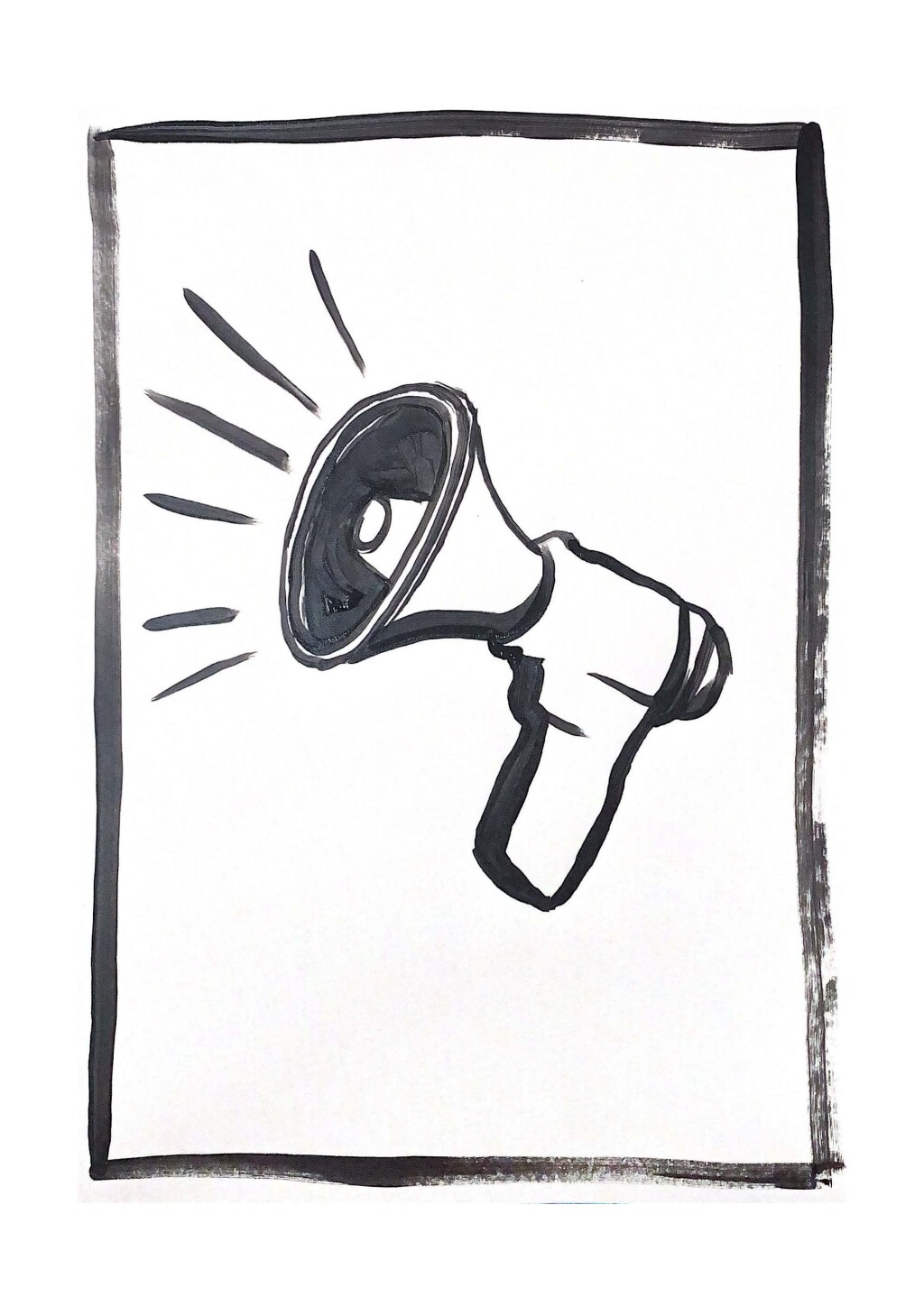 Black and white drawing of a megaphone