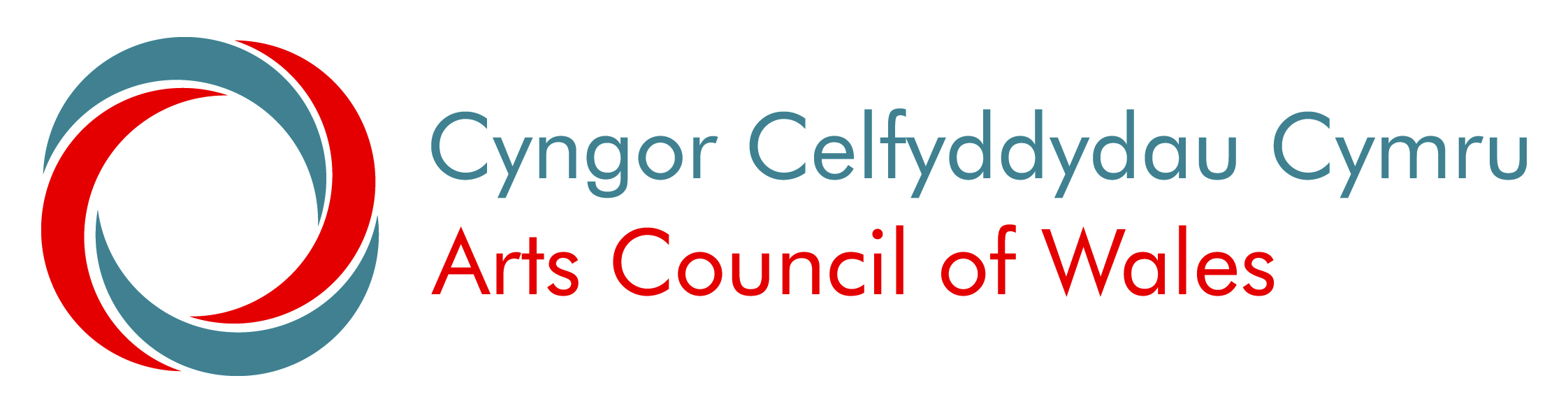Arts Council of Wales text with two lines entwined in a circle