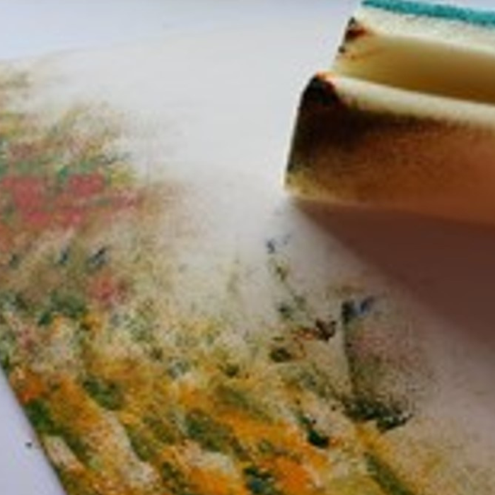 Photo of a sponge painting with a yellow dish sponge