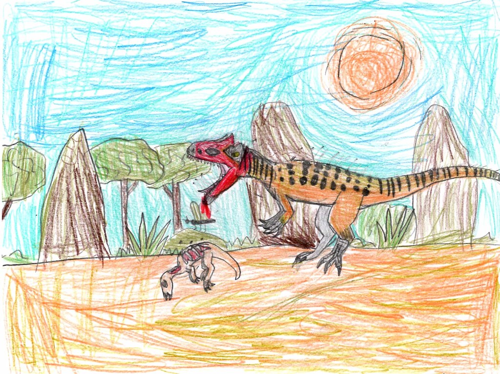 A child's drawing of a carnivore dinosaur
