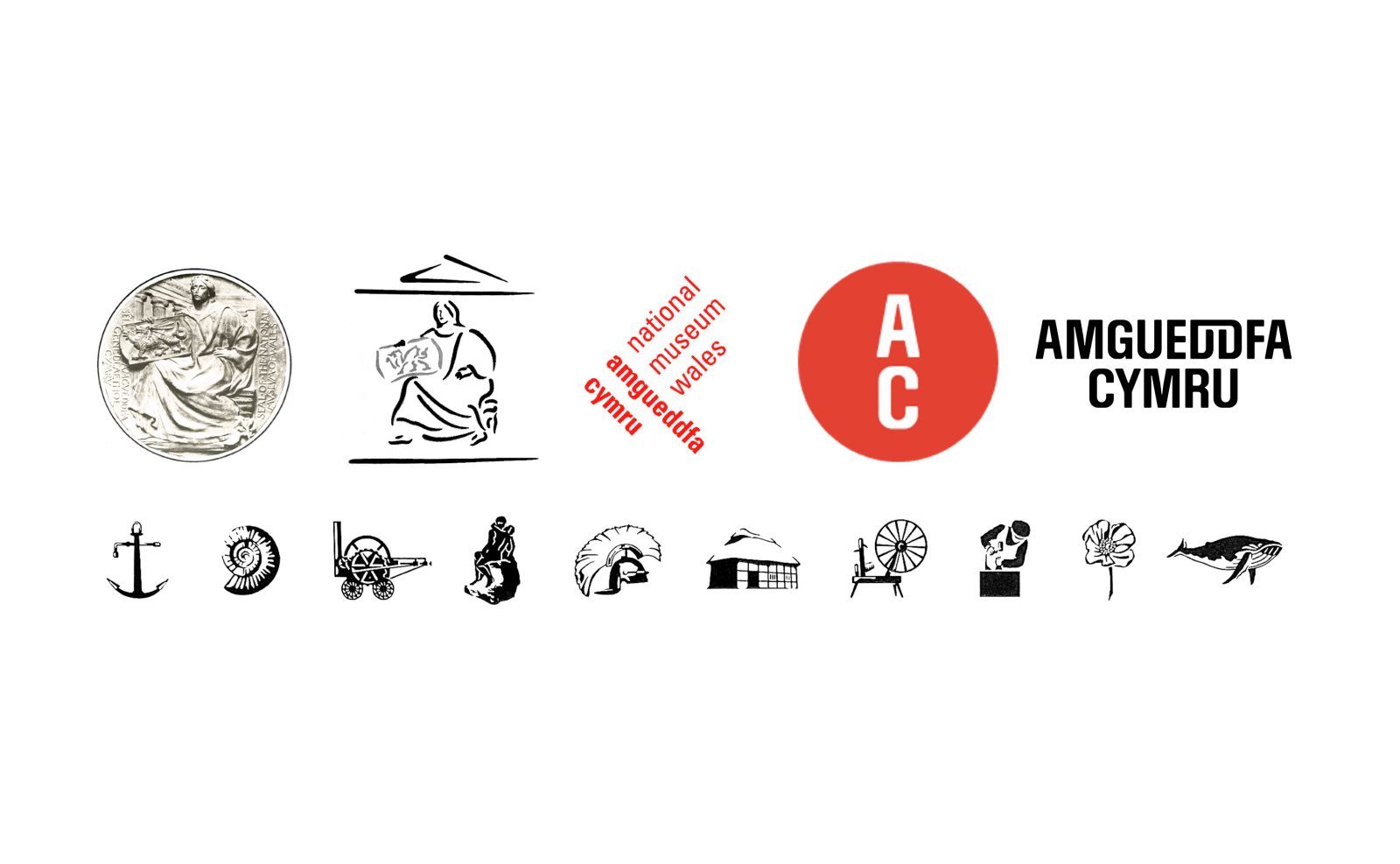 A compilation of different Amgueddfa Cymru Logos