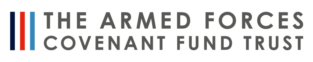 Logo for The Armed Forces Cvenant Fund Trust, the words are printed clearly within the logo in grey writing with a black, red and blue stripe on the left hand side.