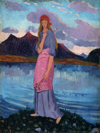Girl Standing by a Lake