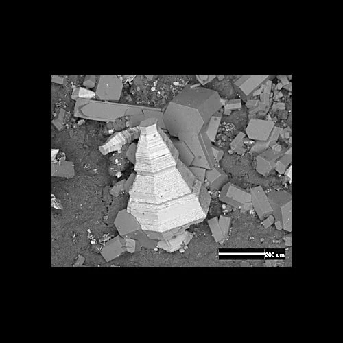 Ewaldite crystal, showing stepped growth patterns