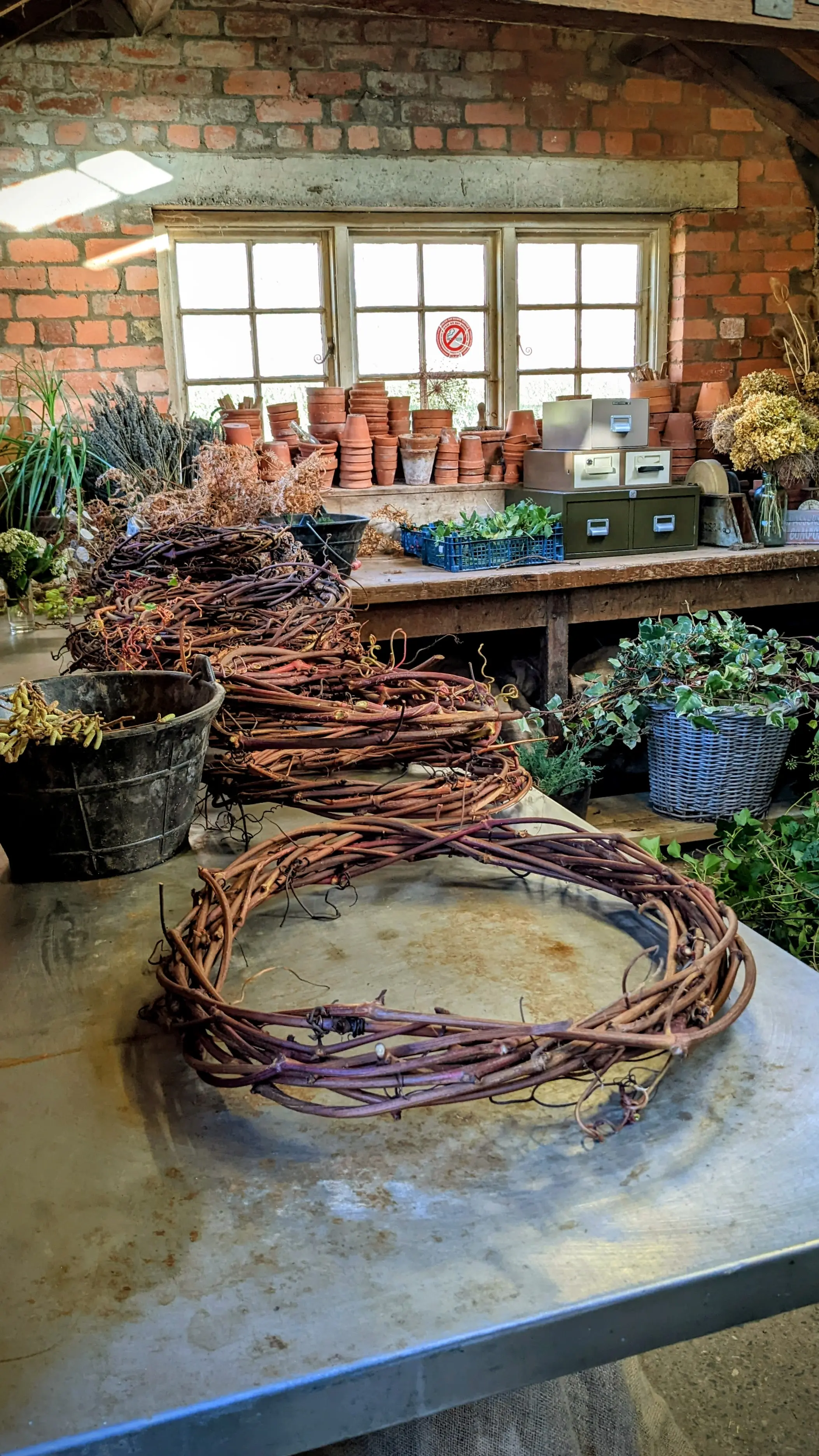 Willow wreaths on a table 