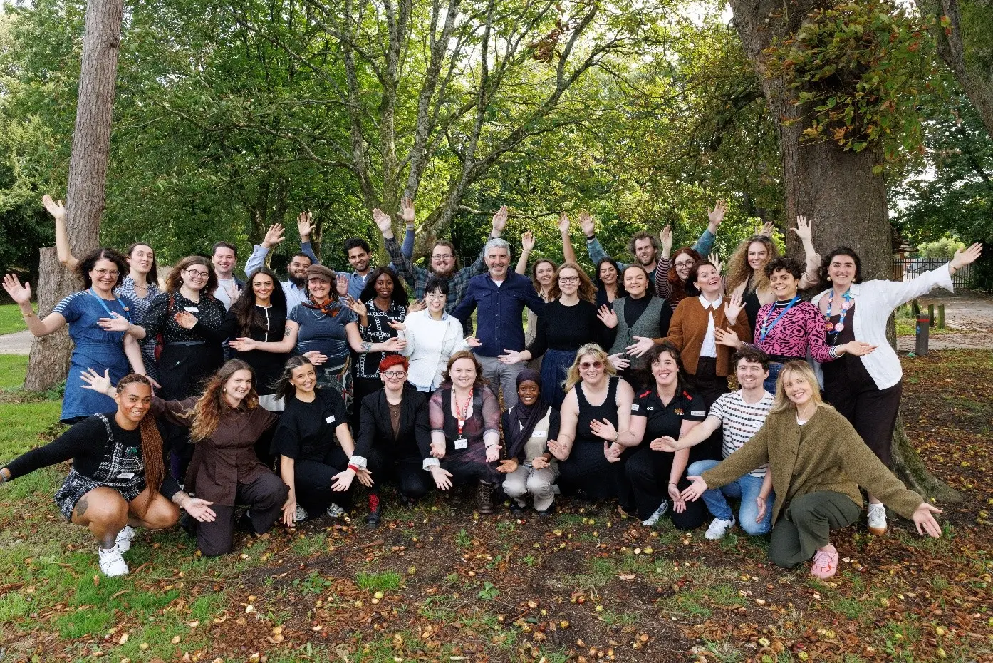 FGLA Cohort and team waving at the camera on the first day of the South Wales residency in Cardiff