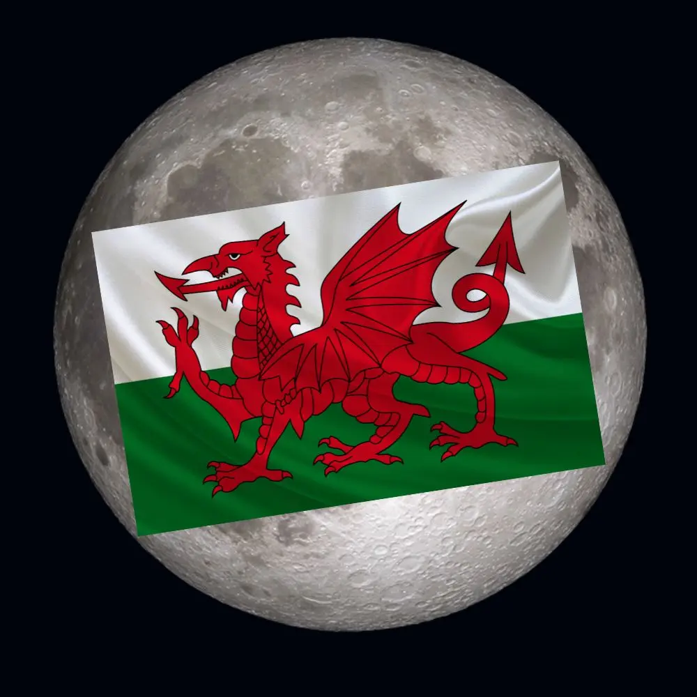 A Welsh flag and the moon