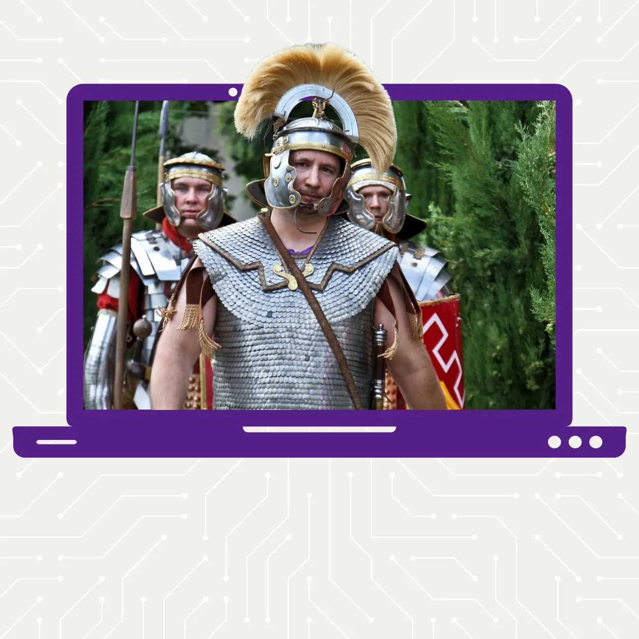 Three Roman soldiers in a garden