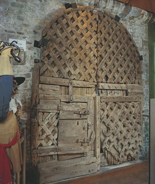 Wooden gates at Chepstow Castle dating from the 1190s