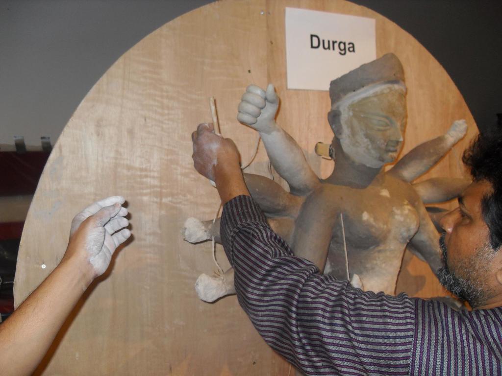 Placing the fingers on the Goddess Durga's hands