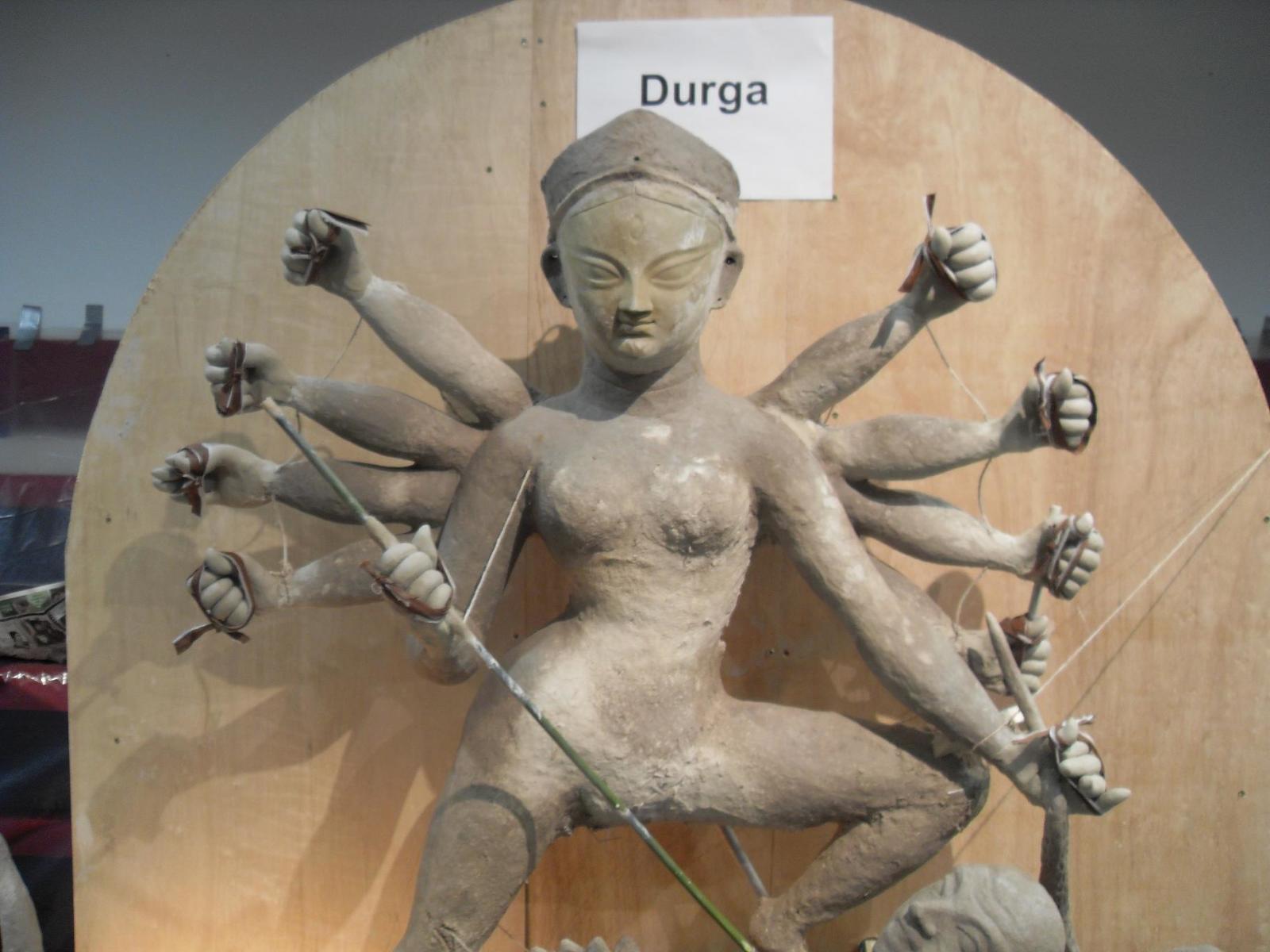 The image of the Goddess Durga drying before being painted