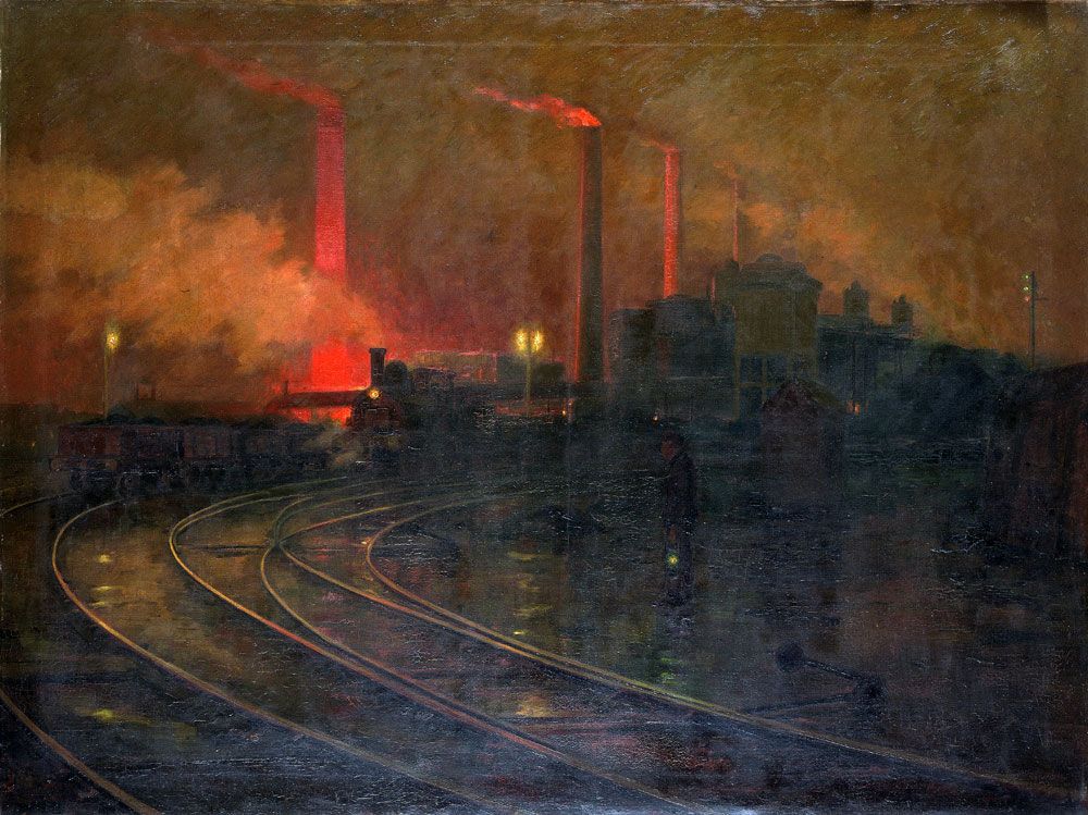 Steel Works, Cardiff at Night, Lionel Walden