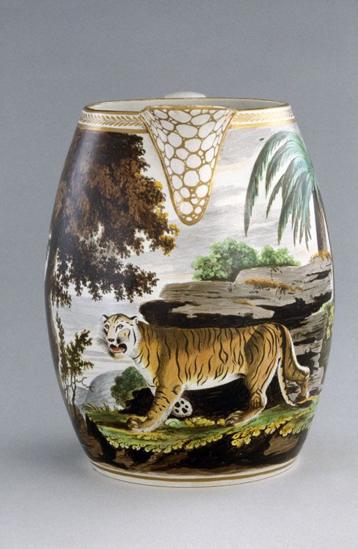 Cambrian Pottery, Swansea, earthenware jug painted by Thomas Pardoe