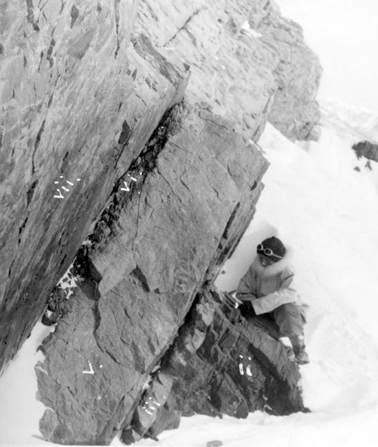 Collecting fossils in the snow