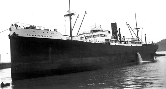 black and white photo of the tramp steamer <em>Prince Rupert City</em>