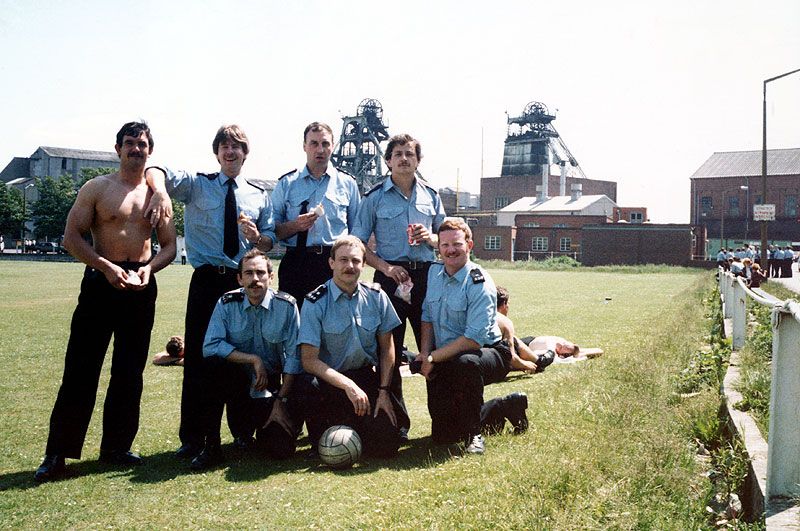 Welsh police on picket duty, English coalfield