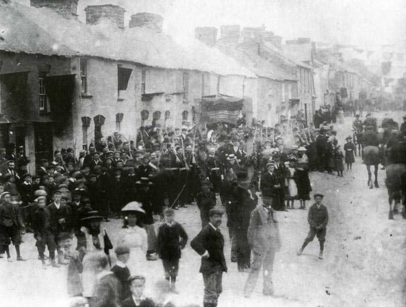 The Band of the Cardigan Volunteer Corps marching down Cilgerran High Street 1902