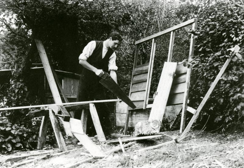 Tom Mathias' son, James, hard at work making a garden shed